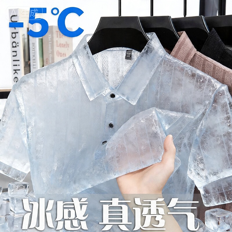 Young Men's Ice Silk Cool Mesh Breathable Fashionable Simple Short-Sleeved Shirt Summer Thin Casual Versatile Cardigan