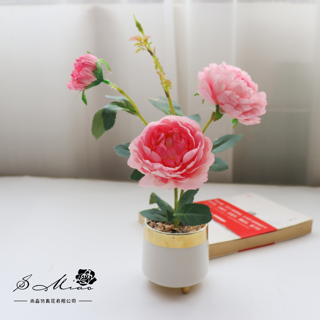 Flores falsas de alta calidad camellia pequeña flor de bonsai de moda decoración creativa plantación verde artificial simulación maceta