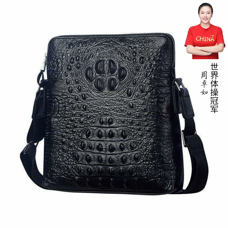 Leather bag strap one shoulder, genuine leather, crocodile print, cowhide