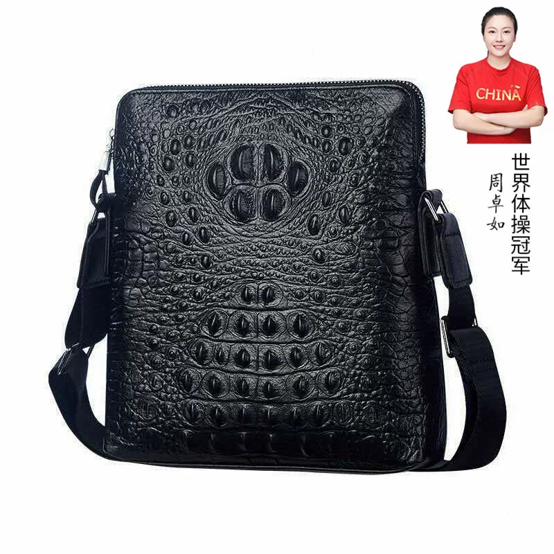 Leather bag strap one shoulder, genuine leather, crocodile print, cowhide