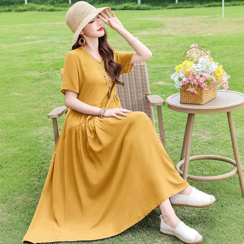 2026 early summer new style light luxury high-end cotton silk dress, Sanya beach dress, slimming and beautiful long dress 2026 early summer new style light luxury high-end cotton silk dress, Sanya beach dress, slimming and beautiful long dress