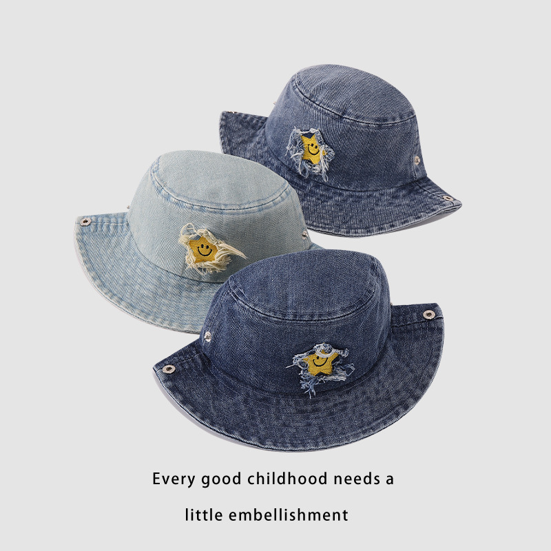 Los vaqueros occidentales personalidad de los niños flanged sombrero pescador primavera y otoño estrellas vaqueros sombrero de camping sombrero de montaña