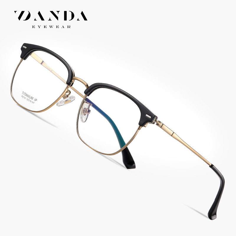 El nuevo espejo plano de titanio puro F51101 gafas de montura cuadrada para hombre casual de moda TR cejas se pueden combinar con espejo óptico de miopía