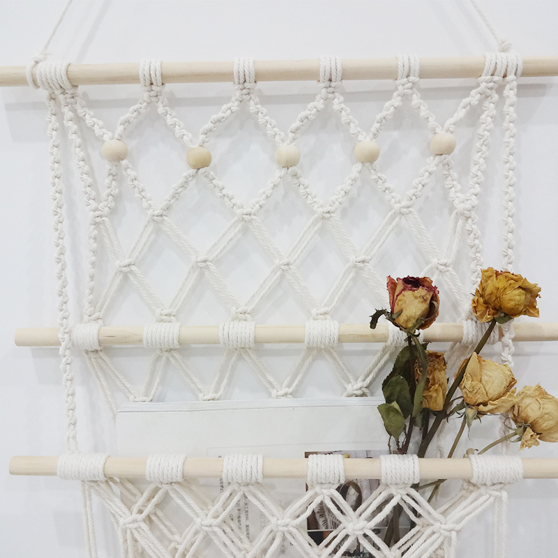 居家装饰杂志兜挂兜棉绳编织置物架 墙装饰品收纳架 挂毯杂志书架