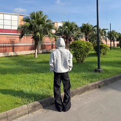 美式重磅连帽卫衣男Cleanfit复古钉珠刺绣男女生宽松休闲上衣帽衫