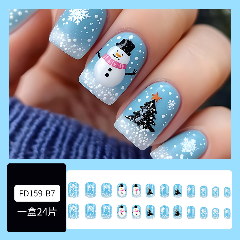 Navidad 3D estereoscópica de vestir uñas de nieve, copo de nieve, árbol de Navidad uña falsa 24 piezas al por mayor transfronterizas de uñas image 3
