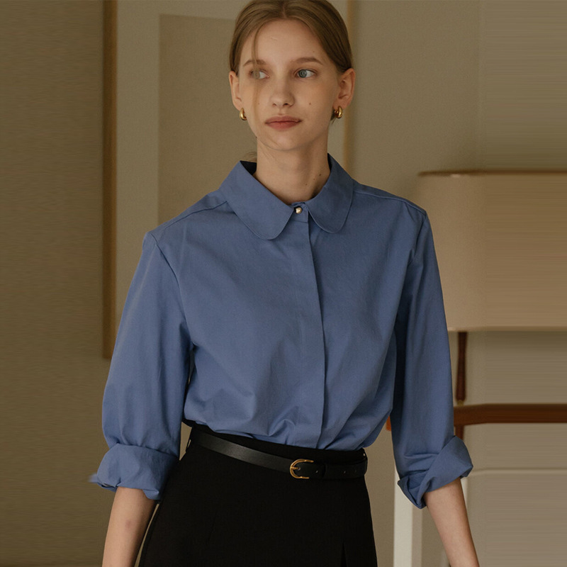 In Stock Low Classic Blue Shirt for Women 2025 Early Spring New Design Simple Outerwear Long-Sleeved Shirt