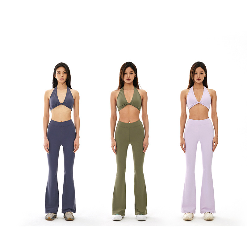 2022 nuevos pantalones de pierna ancha de cintura alta de levantamiento de cadera de Yoga de secado rápido pantalones largos de fitness deportivo recortados pantalones acampanados para mujeres