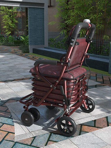 WI25 wholesale elderly walker that can be pushed and sat on, a four-wheel folding stroller that the elderly can sit on and push away