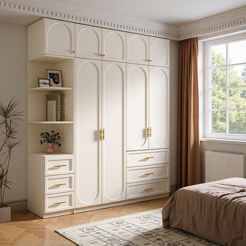 Wardrobe for Home Use in Bedroom, Small Apartment, Flat Door Design, Ready-Made Cabinet, Multifunctional Combination Assembly Cabinet, Large Wardrobe