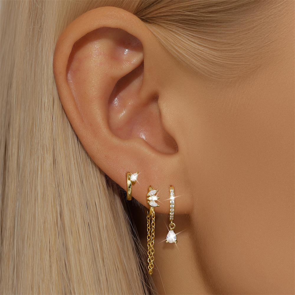 5g Weight 925 Sterling Silver Ear Needle Material Zircon Inlay Material Earrings Classification 1 Set Quantity Holiday, Daily Occasion 925 Sterling Silver Material Geometric Pattern Women's Gender Asymmetrical, Inlay Design Simple Style, Shiny Style 1 Set 925 Sterling Silver Zircon Geometric Earrings 7