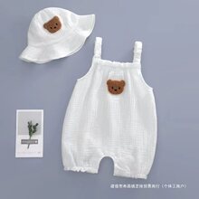 婴儿衣服薄款纱布吊带春夏季新生儿连体哈衣无袖棉质宝宝睡衣短袖