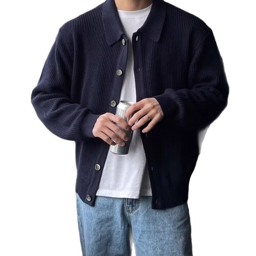 Korean lapel single-breasted sweater for autumn and winter new simple casual loose cardigan sweater outer for boys