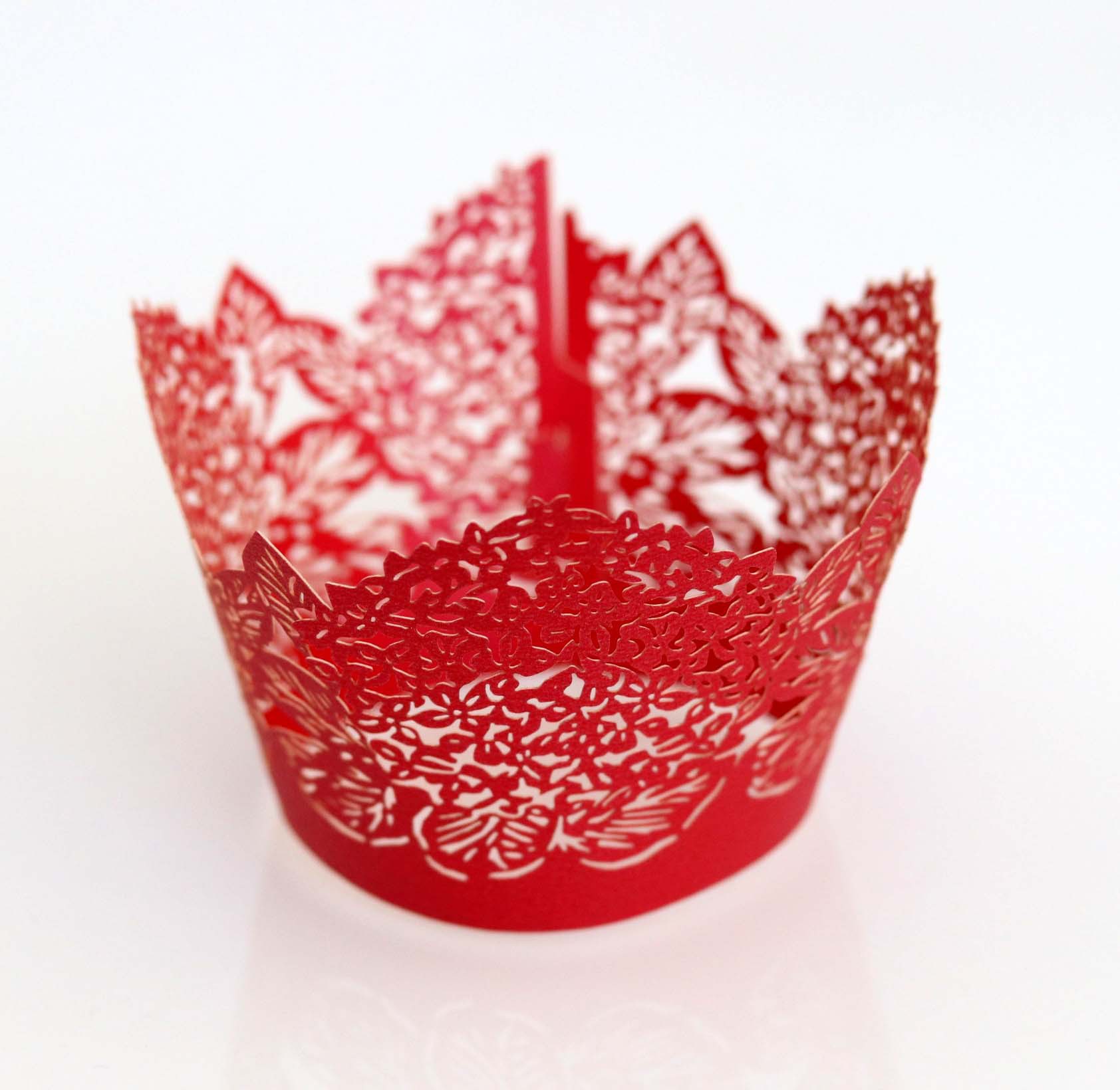 烘焙纸杯 婚礼蛋糕纸围边镂空 红色树叶马芬纸杯花边 蛋糕纸托