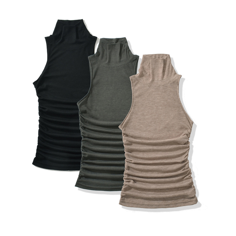 Pure desire small turtleneck sleeveless vest for women 2024 New Sexy Hot girl style tight pleated inner wear slimming top Pure desire small turtleneck sleeveless vest for women 2024 New Sexy Hot girl style tight pleated inner wear slimming top