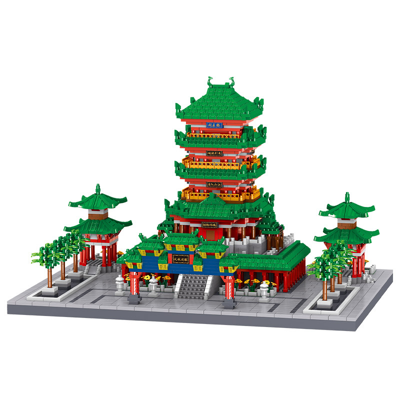 Grúa amarilla Torre Tiananmen diamante micro diamante partículas ensambladas serie de construcción modelo de alta dificultad bloques de construcción para adultos juguete