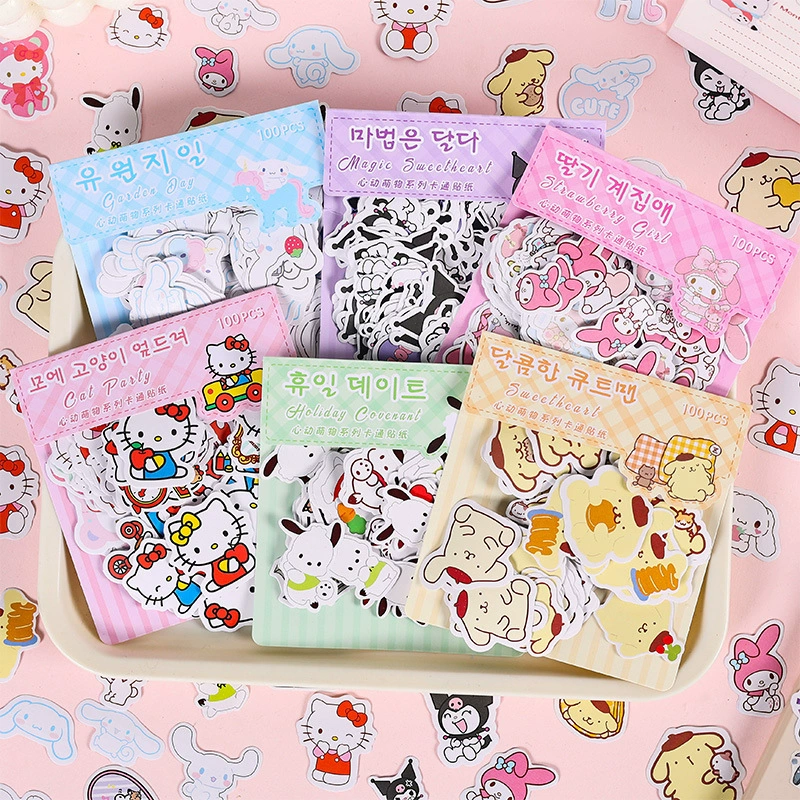 Набор наклеек Sanrio, детские мультяшные планировочные наклейки, 100 шт. разноцветные