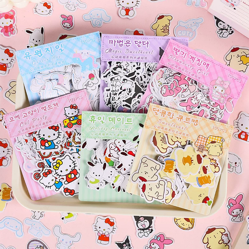 Набор наклеек Sanrio, детские мультяшные планировочные наклейки, 100 шт. разноцветные