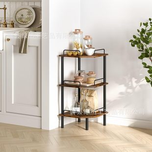 Iron-Wood Combined Kitchen Spice Storage Rack Floor-Standing Corner Snack Storage Rack Solid Wood Multi-Layer Sundry Storage Rack