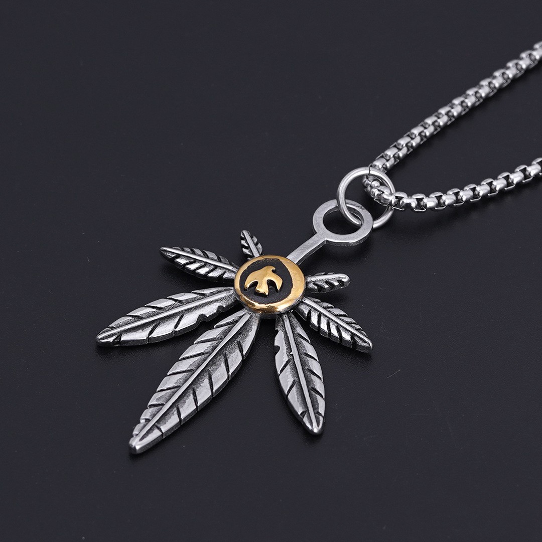 Neues Design personalisierte Punk Blatt Titan Edelstahl Halskette_voghion.com