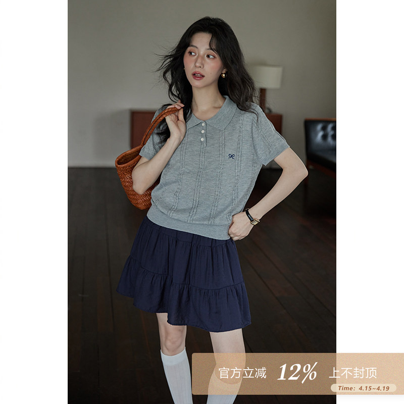 French-Style 2026 Thin Polo Shirt Short-Sleeve T-Shirt Women's Summer New Ice Silk Knit Top Slimming and Elegant Blouse French-Style 2026 Thin Polo Shirt Short-Sleeve T-Shirt Women's Summer New Ice Silk Knit Top Slimming and Elegant Blouse
