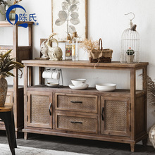 实木复古餐边柜收纳美式乡村客厅做旧储物柜民宿餐柜编织装饰斗柜