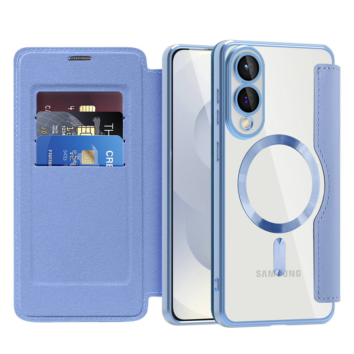 Adecuado para Samsung S25Edge Golden Shield Magnetic Business Cube Funda de cuero S24FE Tarjeta de enchufe Película de lente Flip Funda para teléfono a prueba de caídas