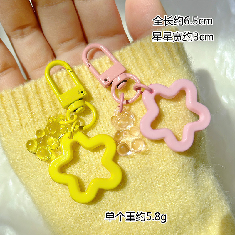 Color Bear Five-pointed Star Acrylic Keychain Pendant Earphone Case Airpod Decorative Bag Sweet Hanging Ornaments