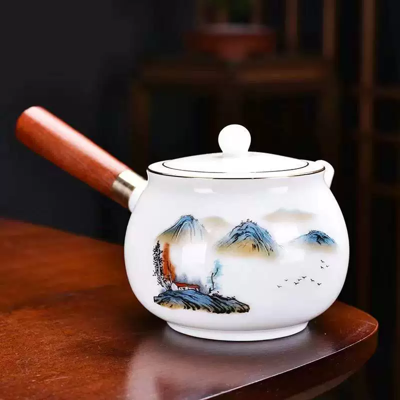 Ладья из бараниной жирной нефритовой белой porcelain боковая ручка против ожогов чайник набор китайского ушу чайник чистый белый простой домашний чайник оптом