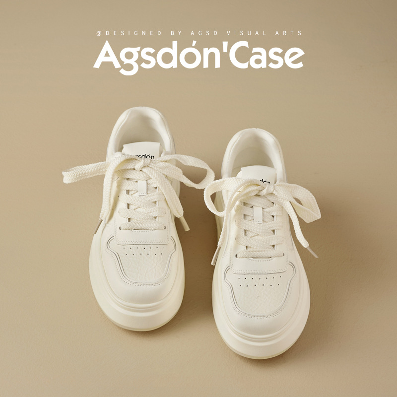 Zapatos blancos de suela gruesa para mujeres 2026 nuevos zapatos de skate de primavera con suela suave ligera y zapatos casuales de lana