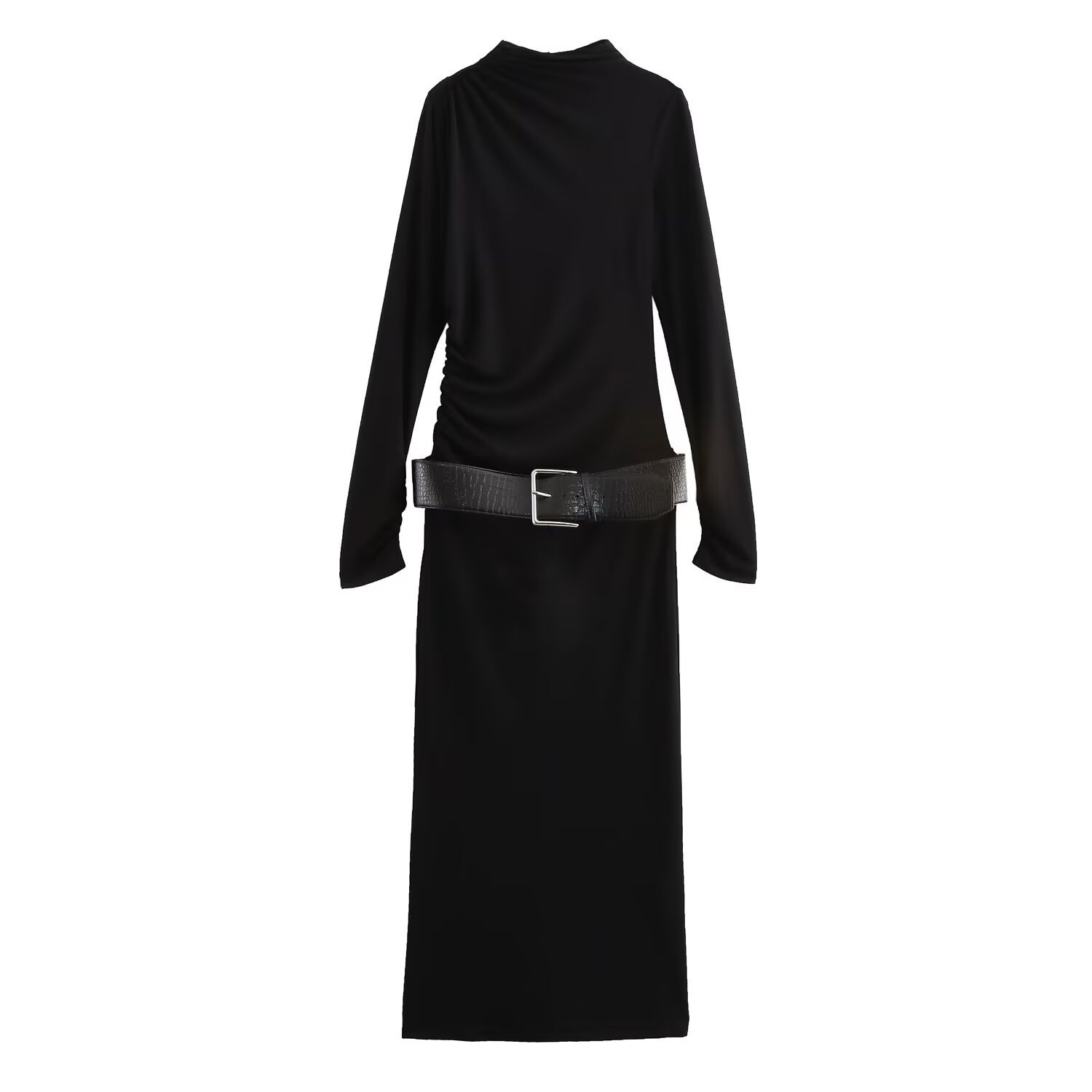 Women s Autumn Winter New Style Stylish Dress with Belt and Fold_voghion.com