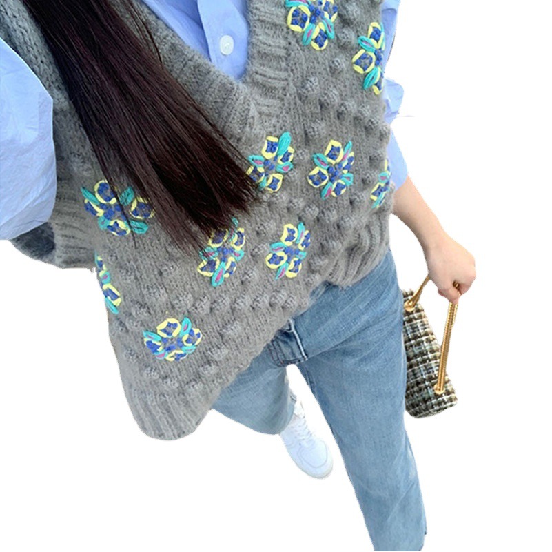 Chaleco de punto gris de las mujeres de primavera overwear estilo coreano flojo retro sin mangas giro suéter chaleco superior image 1