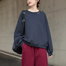 水洗棉舒适宽松套头女款卫衣女秋冬新款长袖手工刺绣打底上衣