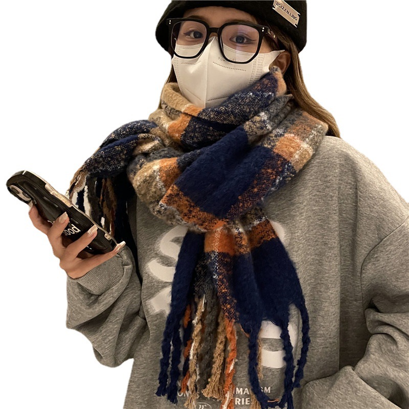 Otoño e Invierno retro bufanda a cuadros estilo coreano suave cepillado bufanda cálida moda todo partido chal estudiante pareja bufanda