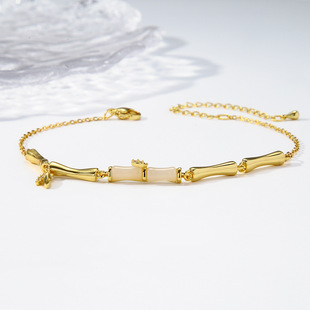 Peaceful Golden Bamboo Inlaid Zirconium Anklet 2025 New Style Simple and Exquisite Accessible Luxury Versatile Anklet Anklet Wholesale