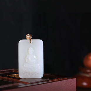 Jin Yu Tang Boutique Hetian Jade Sutton White Guanyin Pendant Exquisite Carved Guanyin Grand Sit Lotus Table