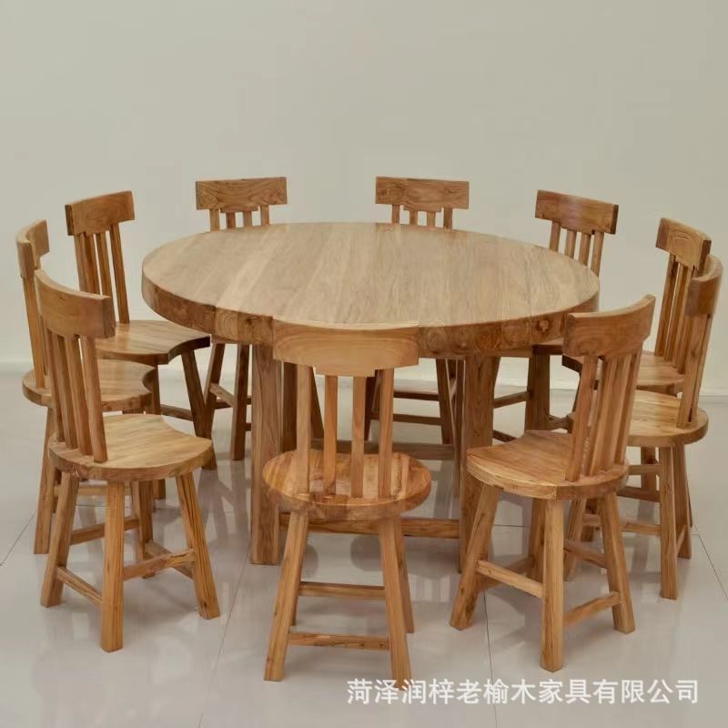 Old Elm Round Table Rural Family Chinese Hotel Restaurant Big Round Table Hotel Homestay Dining Table and Chair