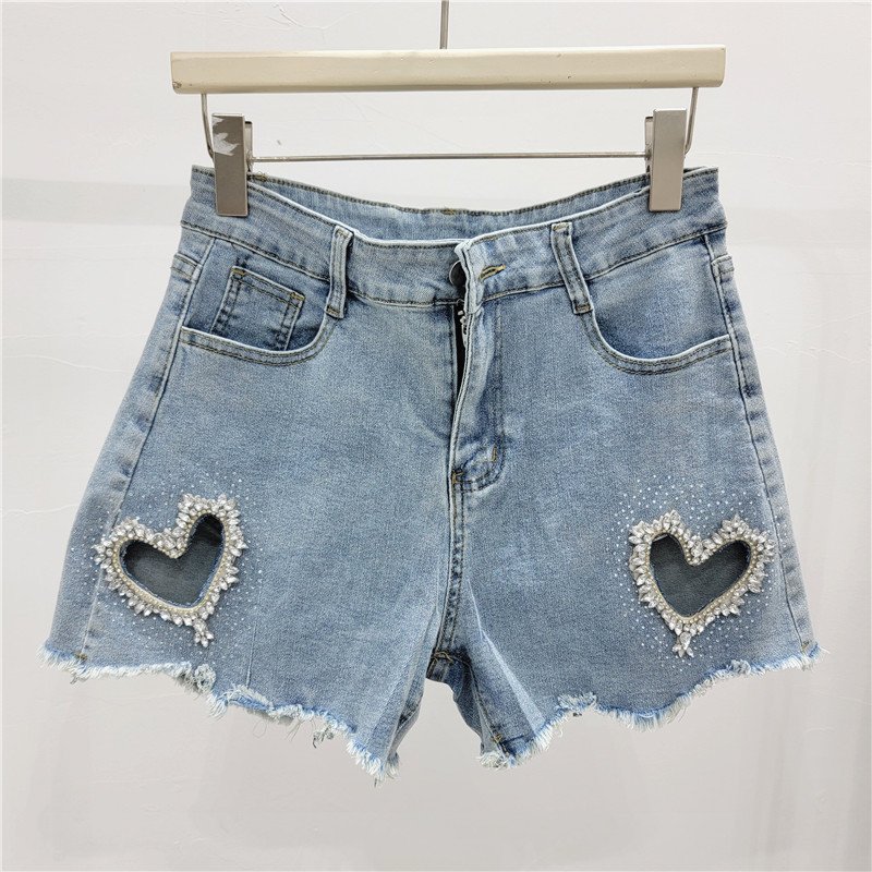 Pantalones Cortos Vaqueros con Pedrería de Poliéster Elásticos image 1