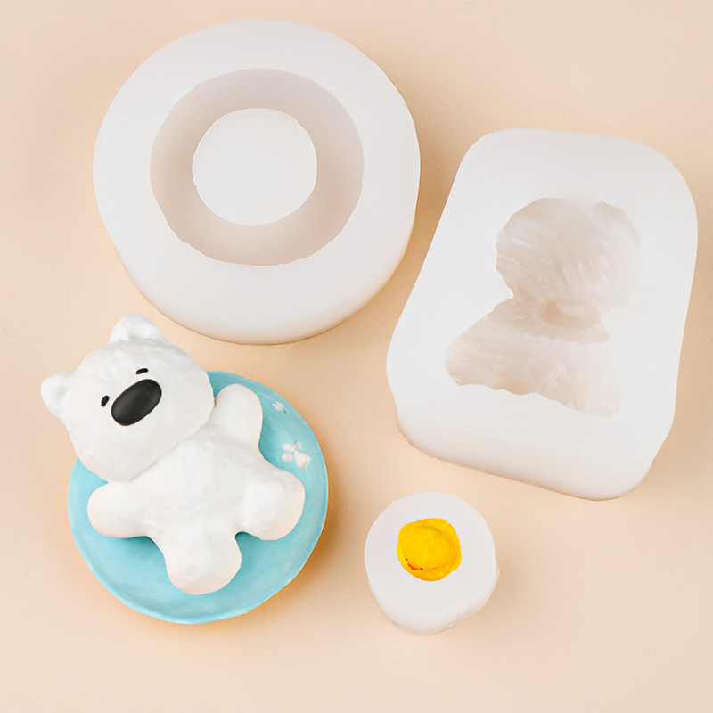 Molde de silicona en forma de West Highland de bricolaje, anillo de natación de oso de mantequilla, amasado, molde de decoración de yeso de goteo