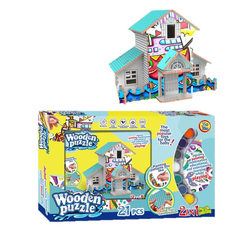 Puzzles de madera transfronterizos DIY 2 en 1 colorido graffiti puzzle puzzle juguetes de regalo para niños regalos lotes