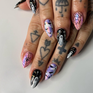 Halloween Ghost Kid Wear Armor Bat Spider Web Press On Nails Drop Fake Nails JD-40