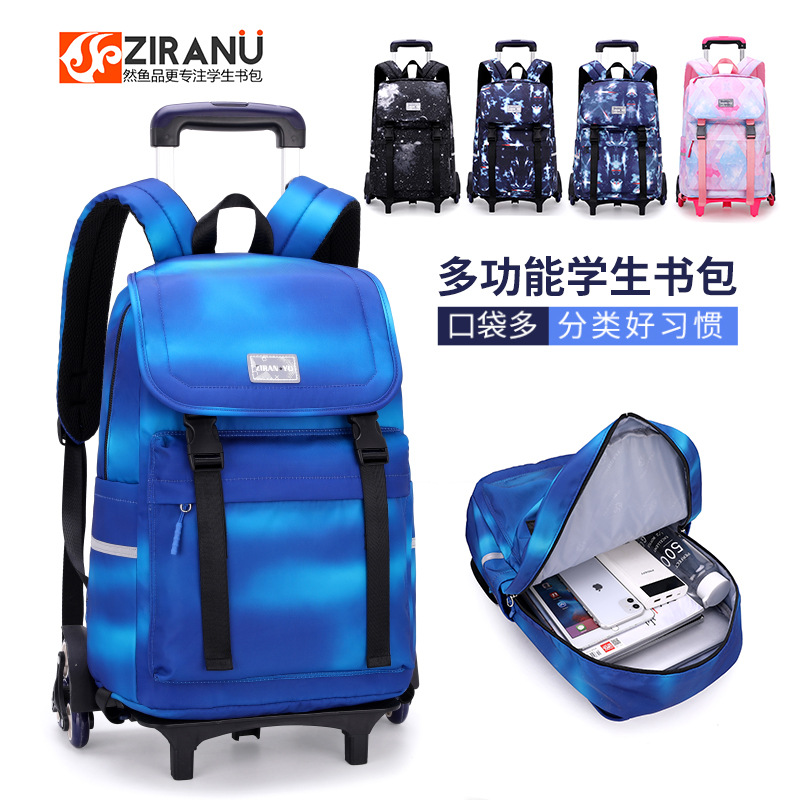 Estudiante de escuela secundaria de estilo coreano hombres y mujeres subiendo escaleras Schoolbag impresión estudiante de escuela primaria trolley grado 2, 3, 4, 5, 6