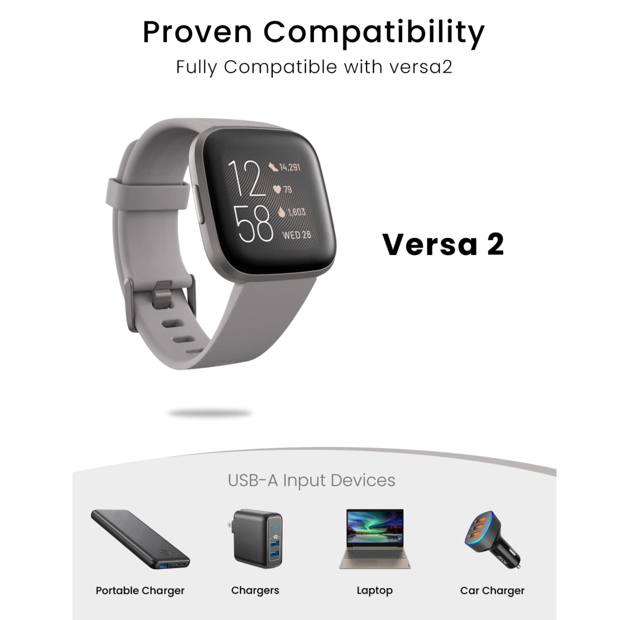 Factory direct sales fitbit versa 2 smartwatch charger, charging base, charging cable, USB Application Scenario