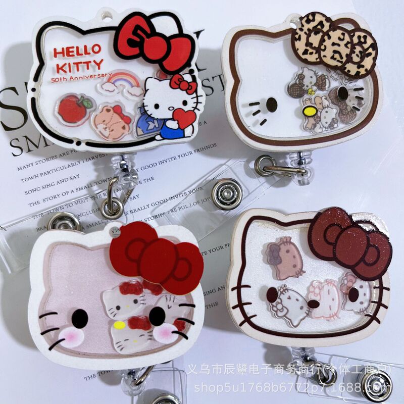 Cross-border rocking music cute kt cat doctor nurse retractable easy pull buckle student work card telescopic hanging buckle wholesale Cross-border rocking music cute kt cat doctor nurse retractable easy pull buckle student work card telescopic hanging buckle wholesale