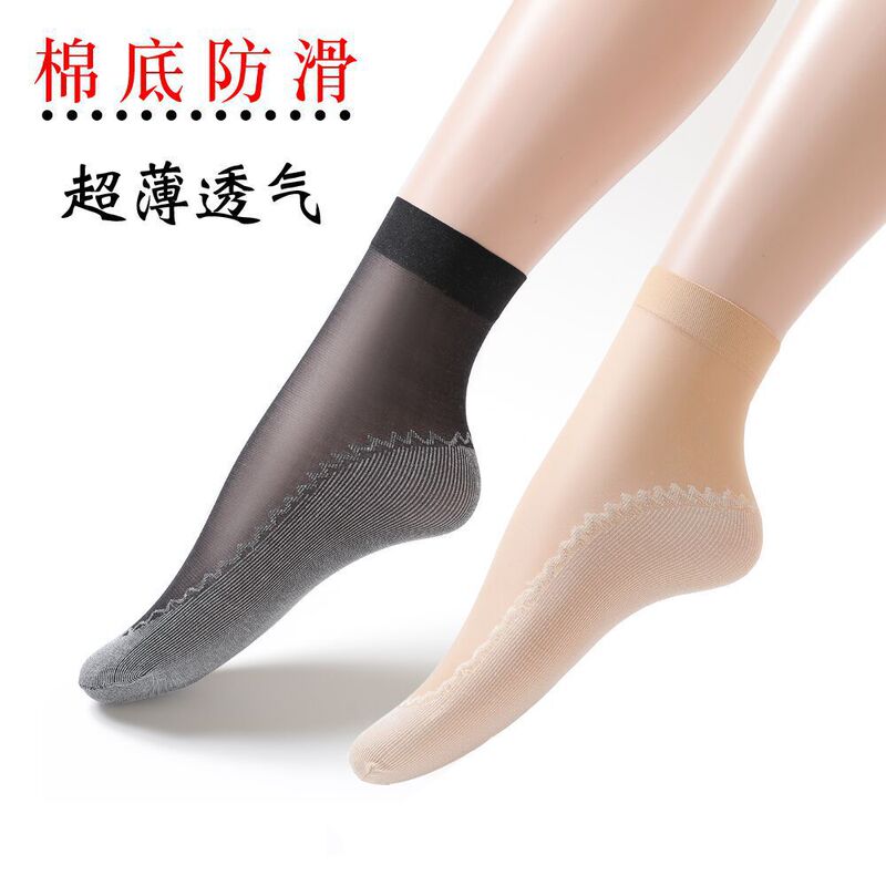 Wholesale short stockings women's summer crystal thin steel stockings non-slip cotton bottom stockings flesh-colored non-smelly feet socks short socks