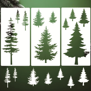 Cross-Border New Holiday Christmas Tree Pattern Painting Template Atmosphere DIY Spray Painting Template Plastic Pet Cut Out Template