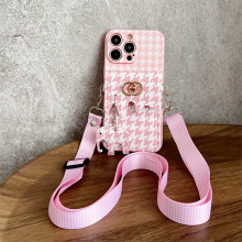 适用vivo X80PRO手机壳象形卡包千鸟格X70/x60/X50斜挎挂绳软套x7