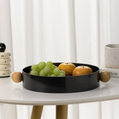Simple Modern Round Wooden Handle Serving Tray Living Room Entrance Fruit and Vegetable Small Items Desktop Storage Plate Storage Tray