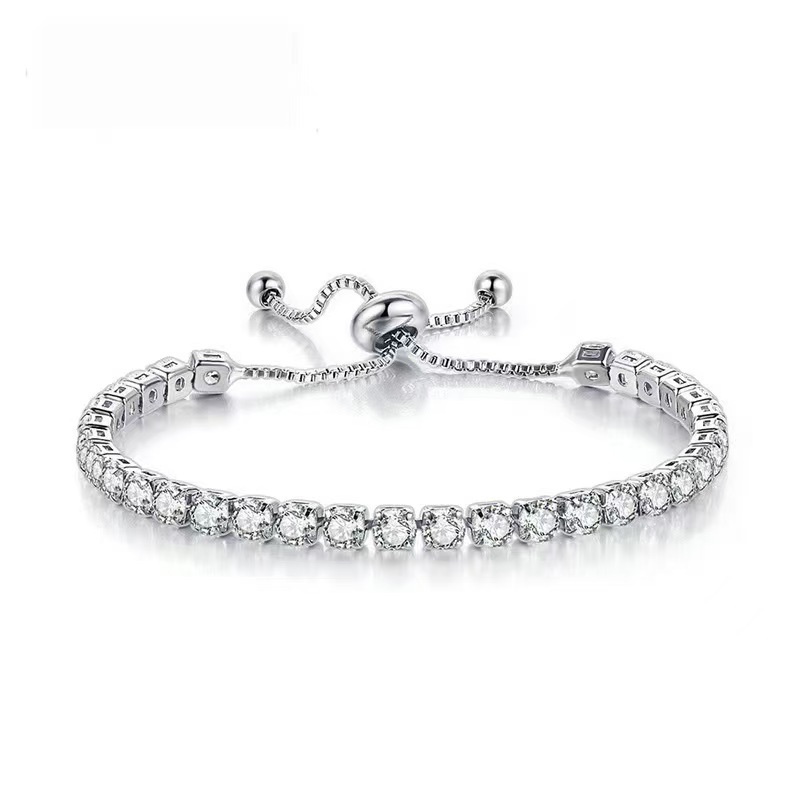 European and American 2mm Round Single Row Full Diamond Women's Bracelet Adjustable Crystal Tennis Bracelet Women's Cross-Border Birthstone Bracelet