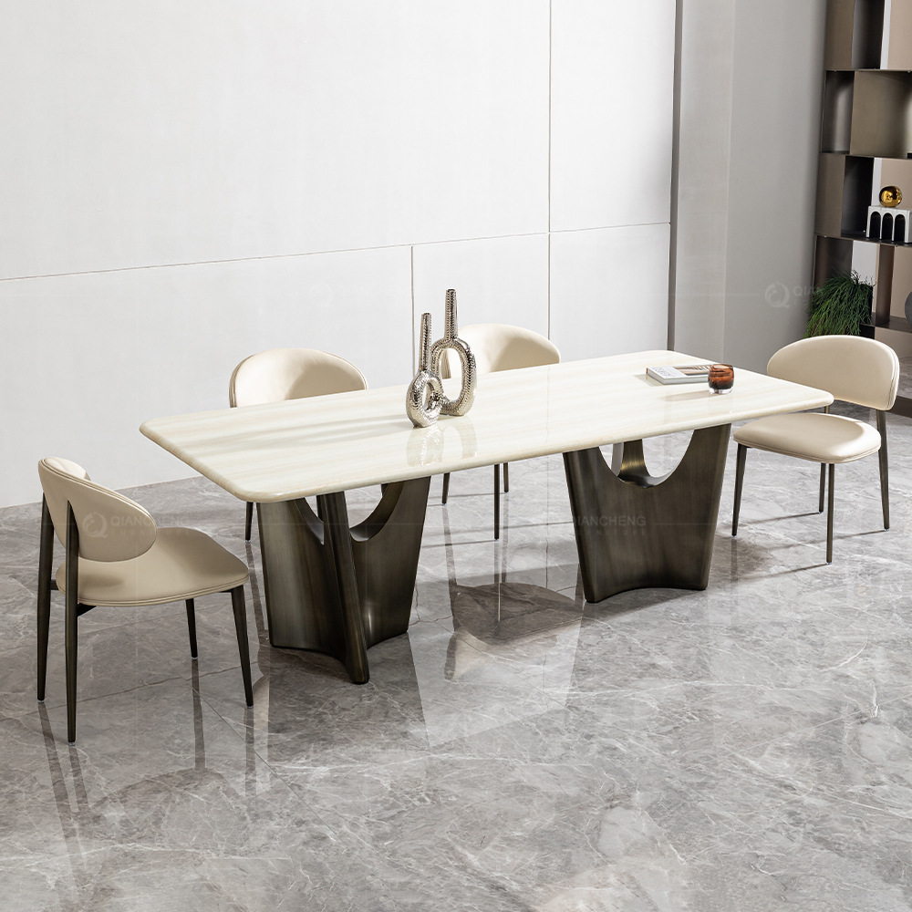 Juego de Comedor de Mármol y Acero Inoxidable para 10 Personas Rectangular Desmontable para Restaurante image 5